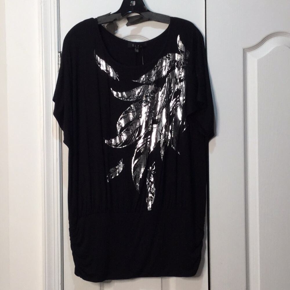 BLEU 2x black silver metallic feather rushing at drop waist NWT modern stylish